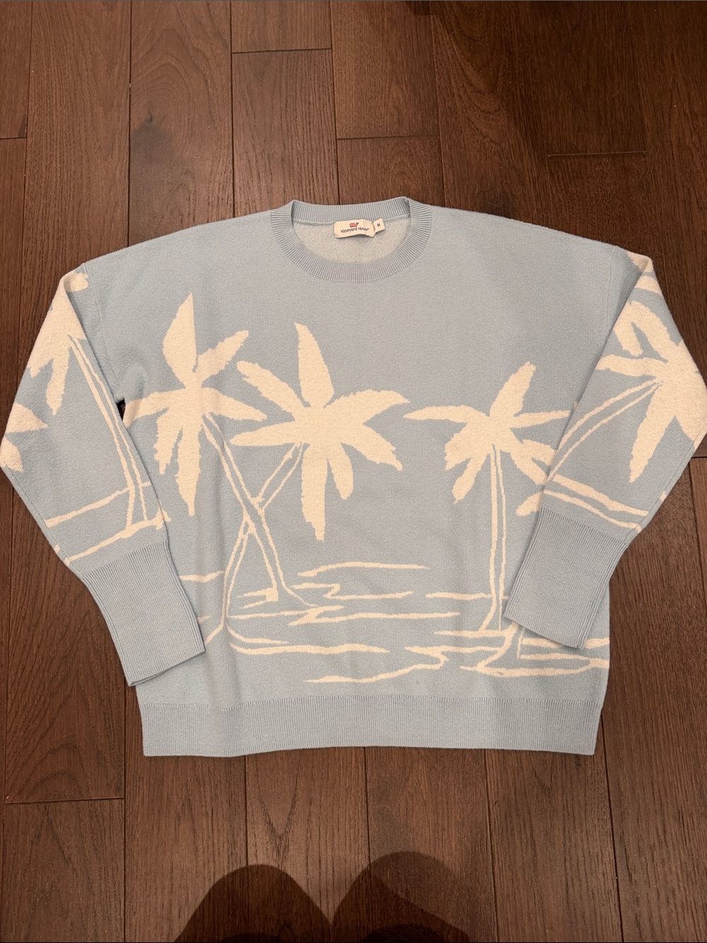 Vineyard Vines Sky Blue Palm Tree Knit Crewneck Sweater Size Medium - C4-107